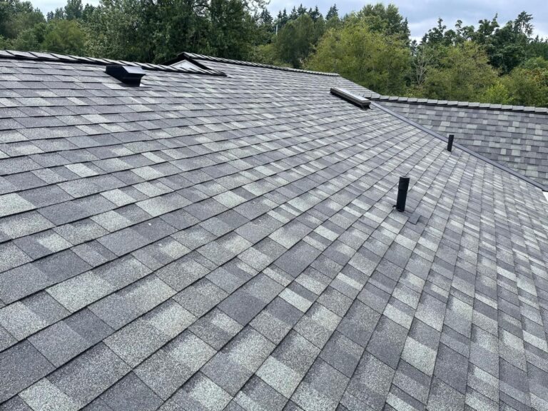 Completed architectural shingle roof spanning a full roof plane on a home in the Greater Eastside, WA