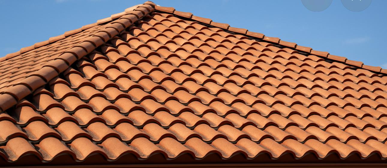 Close view of a clay tile roof